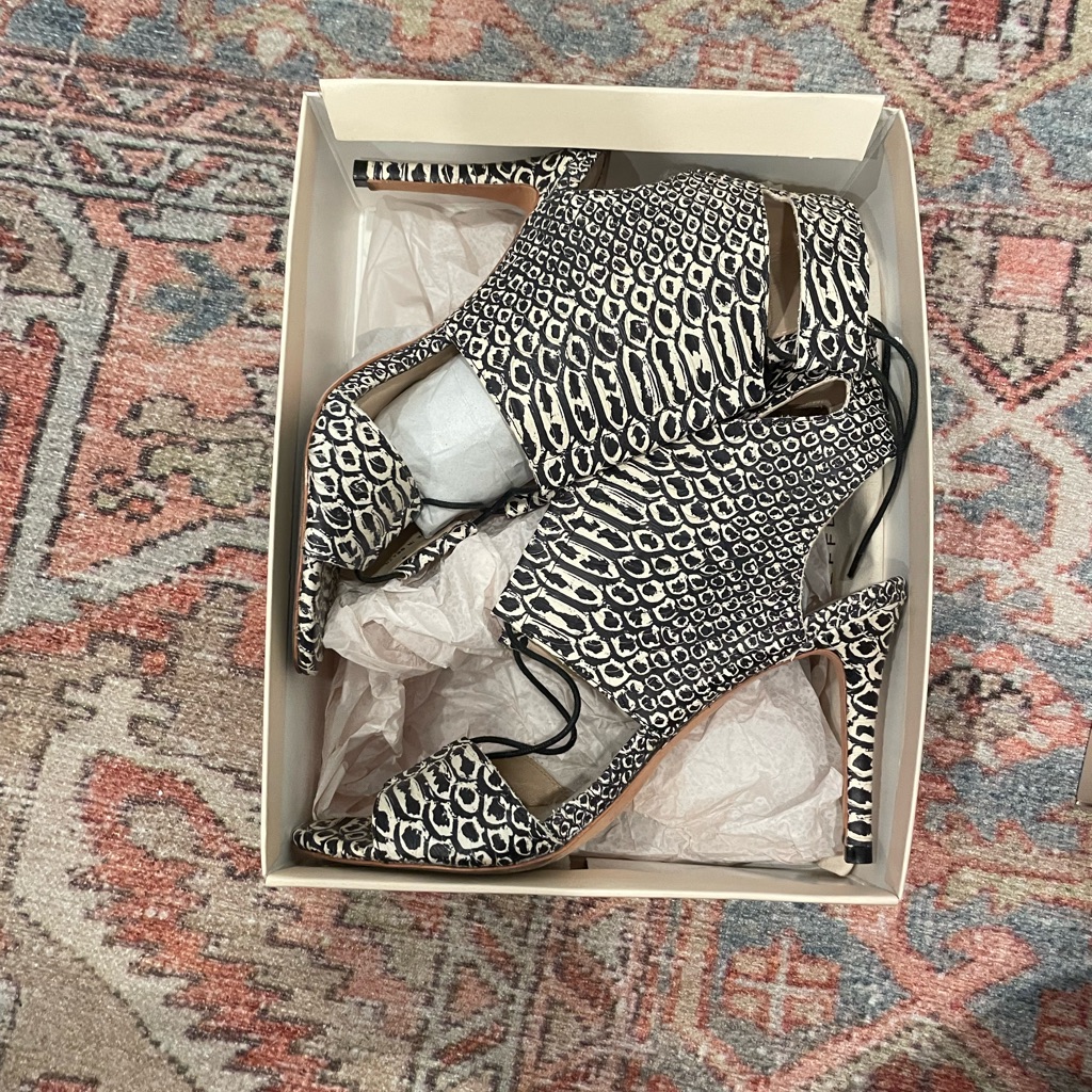 Loeffler Randall. Snake Skin Tie Heels.